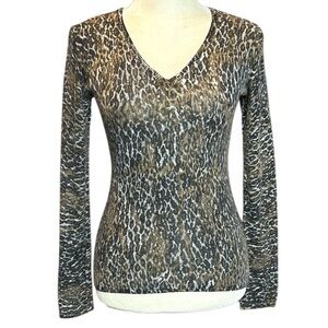 Tweeds 100% Cashmere Animal Print V-Neck Sweater Size S